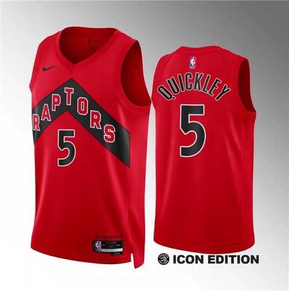 Mens Toronto Raptors #5 Immanuel Quickley Red 2023-24 City Edition Stitched Basketball Jersey Dzhi